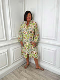 Floral Tile Print Shirt Dress - Kiwi & Orange