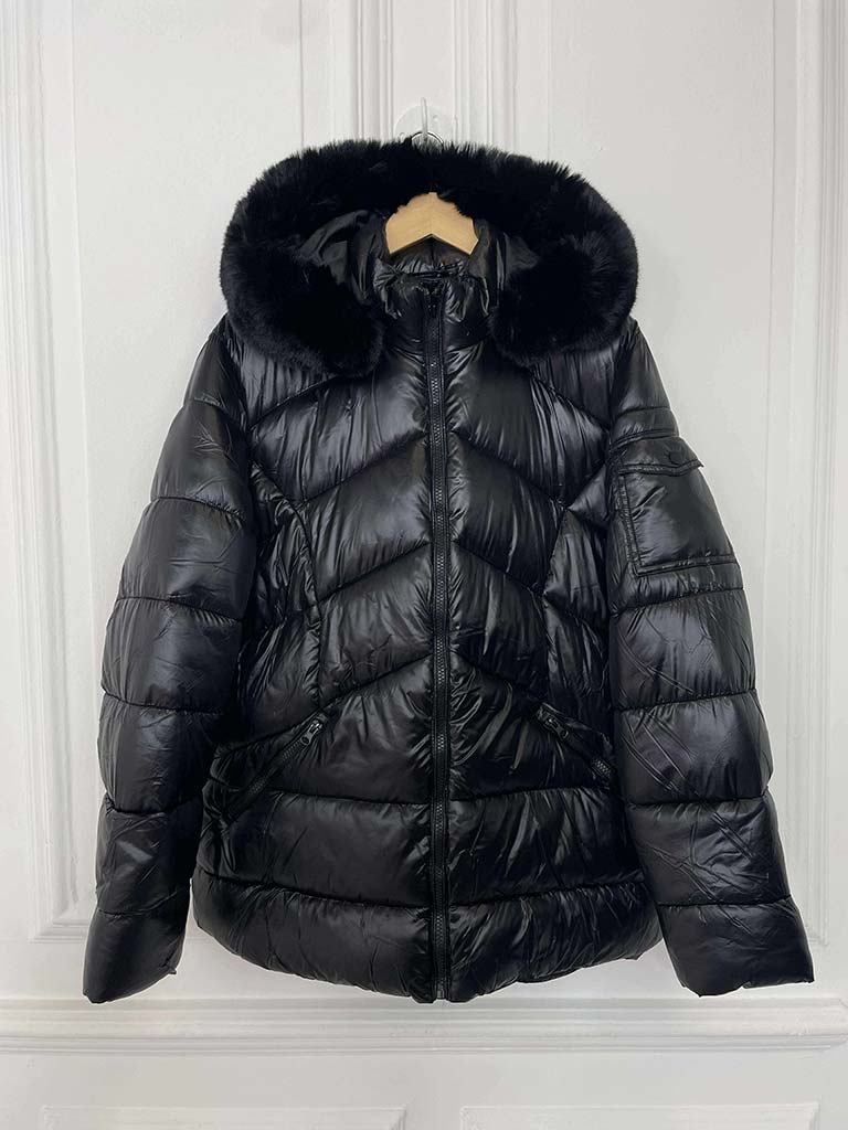 Padded Faux Fur Hooded Coat
