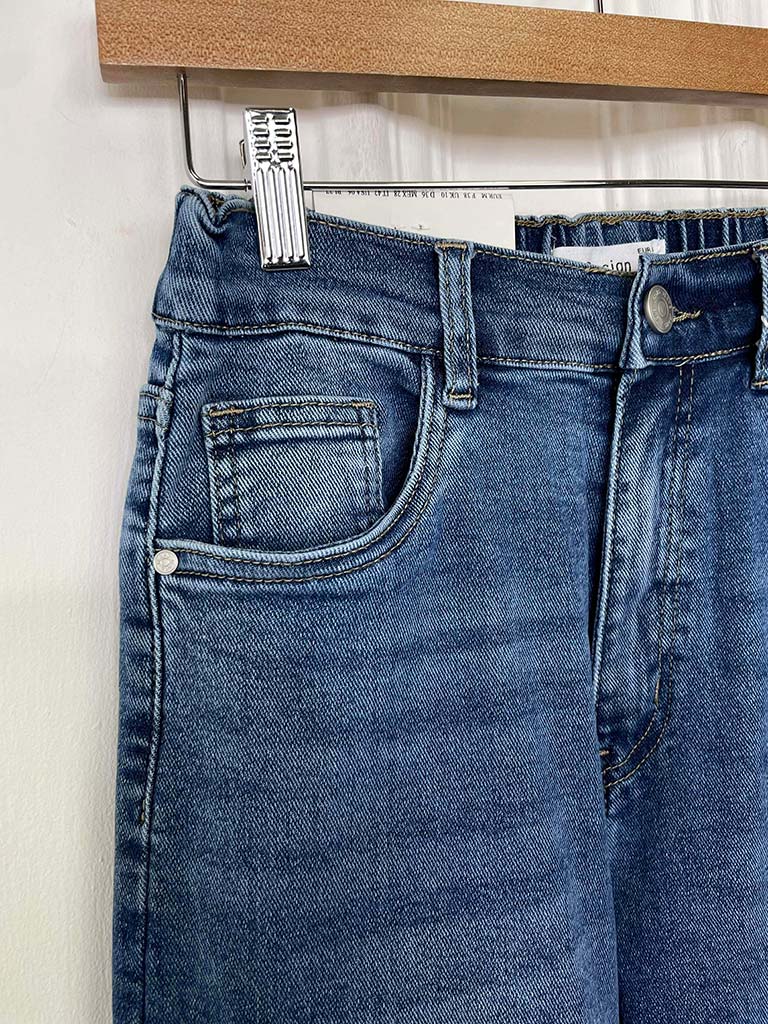 Wide Leg Stretchy Jeans - Mid Blue