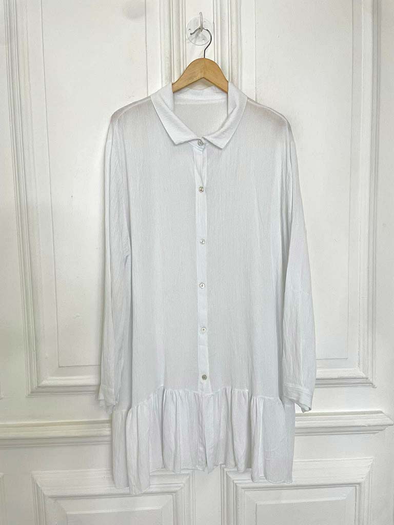 Drop Peplum Shirt Dress - White