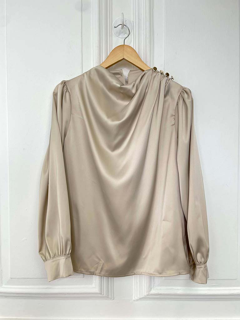 Draped Neck Blouse - Champagne