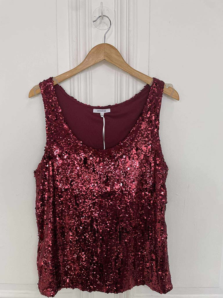 Sequin Vest - Merlot