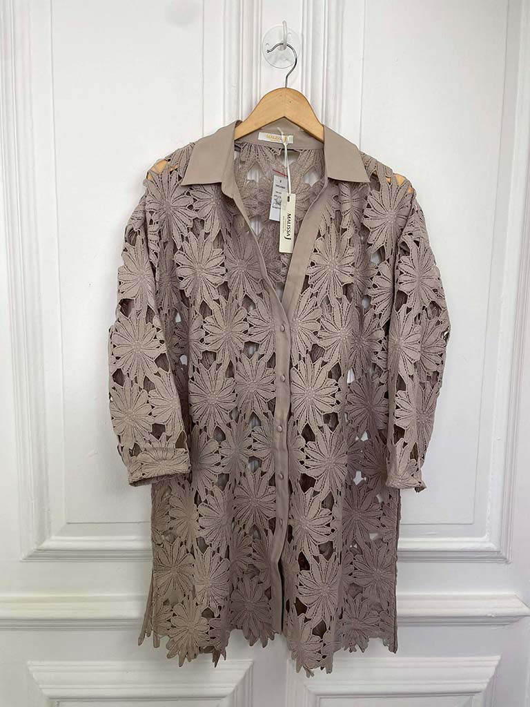 Malissa J Daisy Crochet Shirt - Mushroom