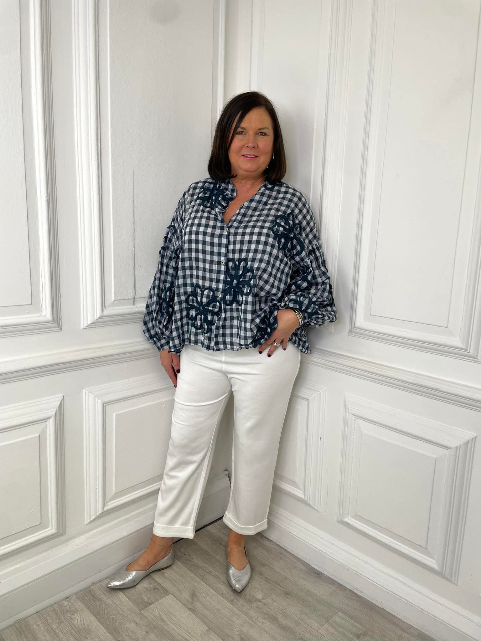 Gingham Floral Shirt - Navy