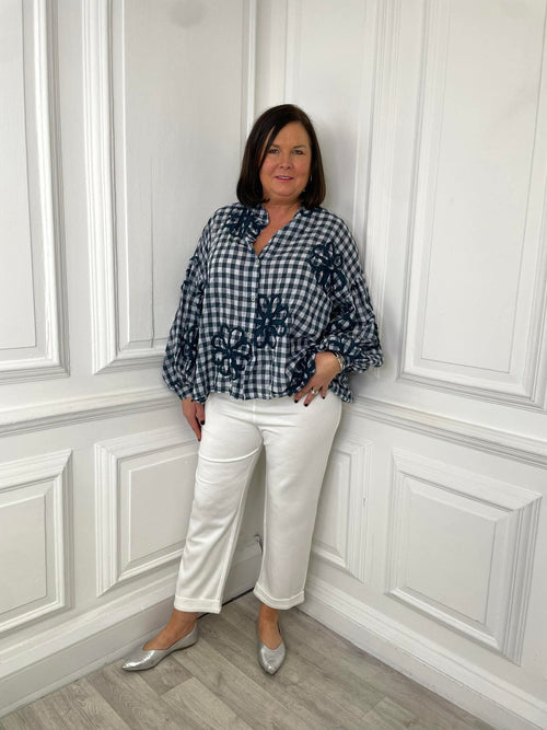 Gingham Floral Shirt - Navy