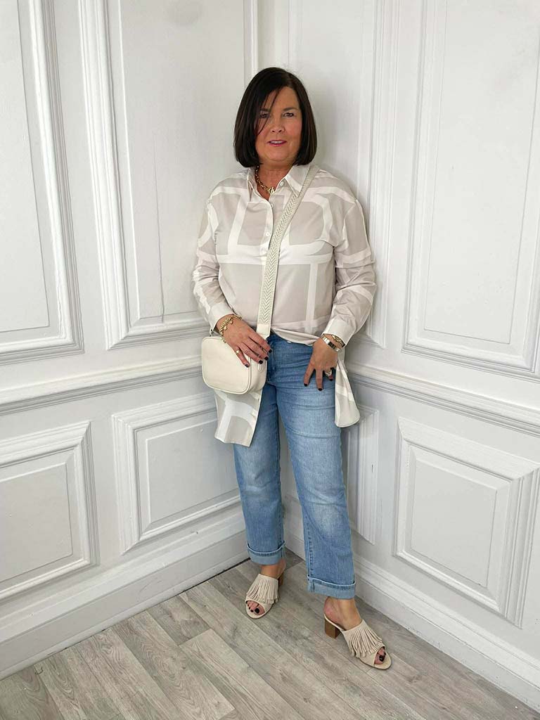 Agata Geometric Shirt Dress - Pebble