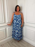 Palm Summer Dress - Cobalt