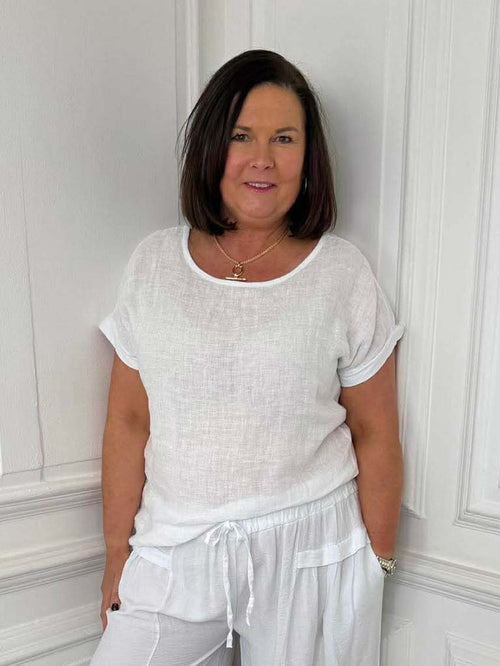 Cotton & Linen Mix Top - White