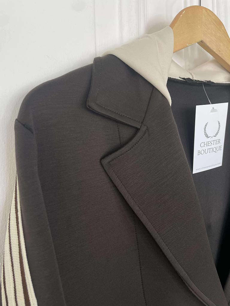 Hooded Stripe Sleeve Blazer - Dark Chocolate