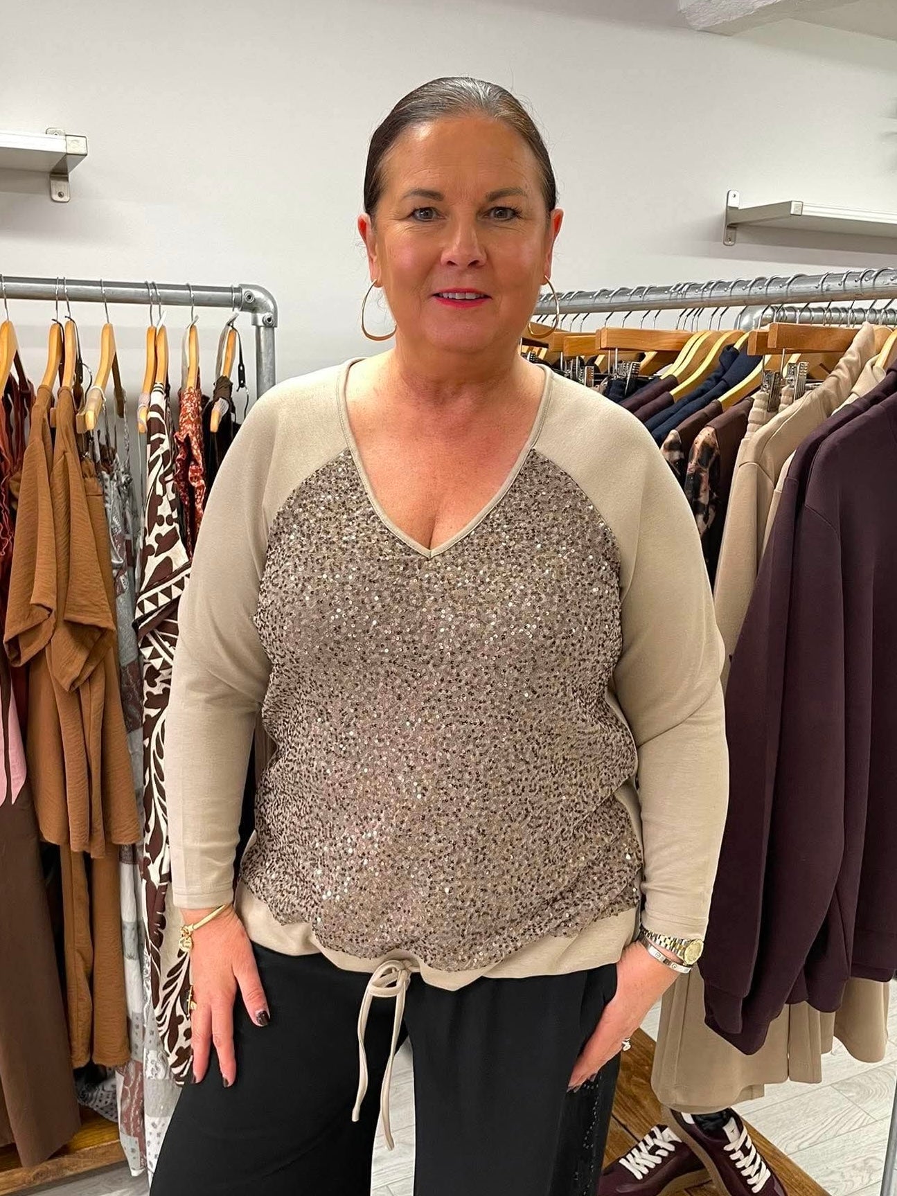 Malissa J Sequin Sweat Top - Latte