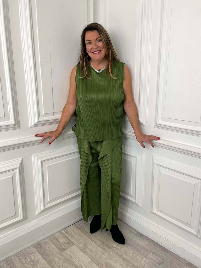 Plissé Co-ord - Olive