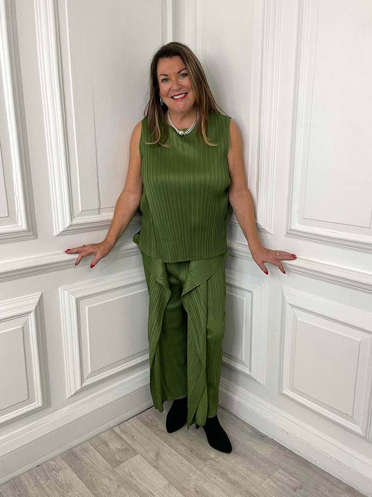 Plissé Co-ord - Olive
