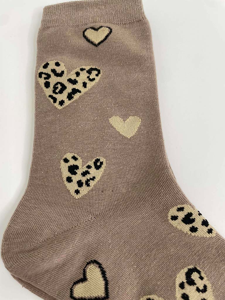 Leopard Heart Socks - Natural