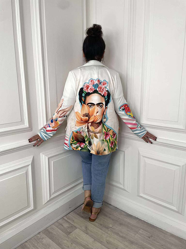 Frida Kahlo Print Blazer - White