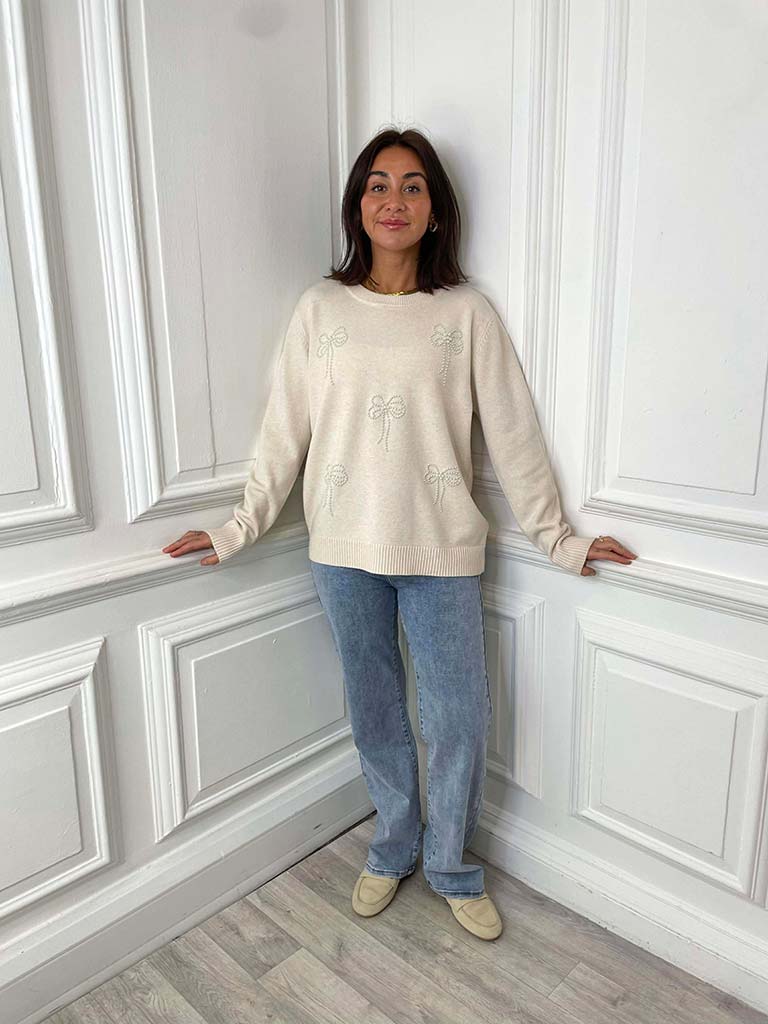 Pearl Bow Knit - Stone