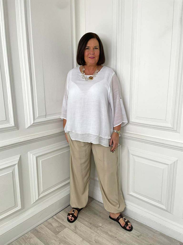 Sports Luxe Cuff Trousers - Stone