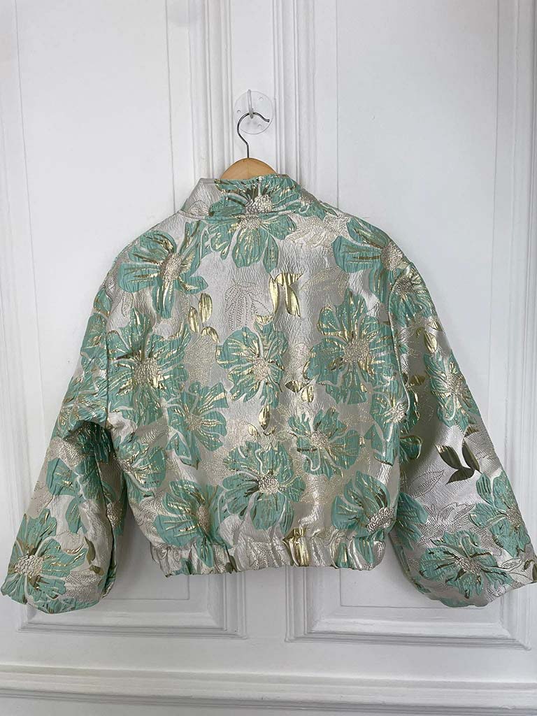 Metallic Puff Sleeve Bomber Jacket