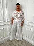 Shirred Wide Leg Trousers - White