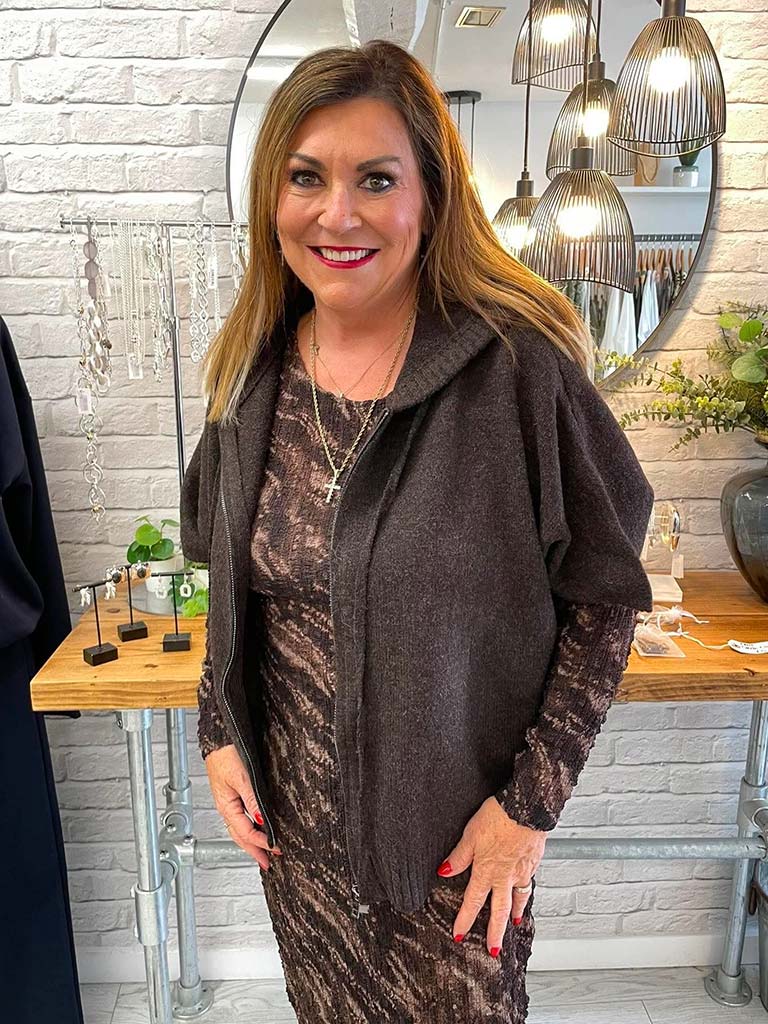 Malissa J Hooded Zipped Knit - Chocolate