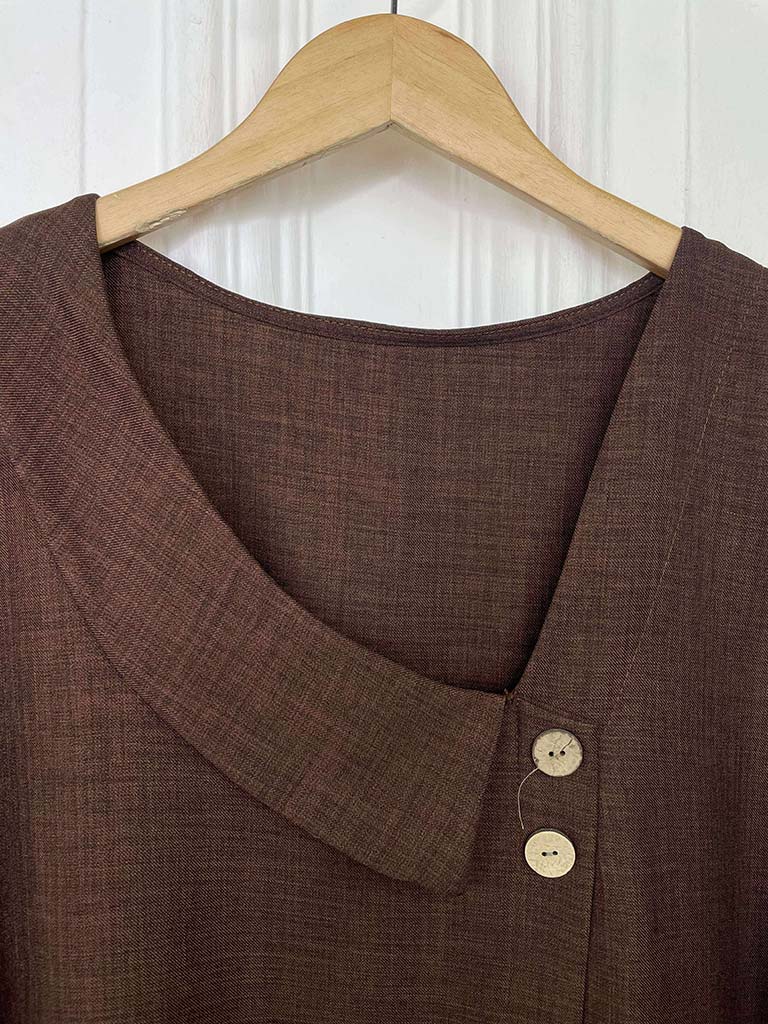 Asymmetric Lapel Top - Coffee