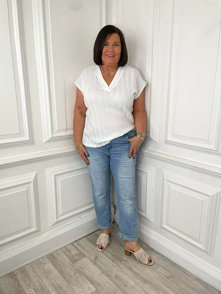 Textured V-Neck Top - White