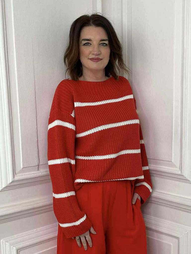 Boat Neck Stripe Knit - Red