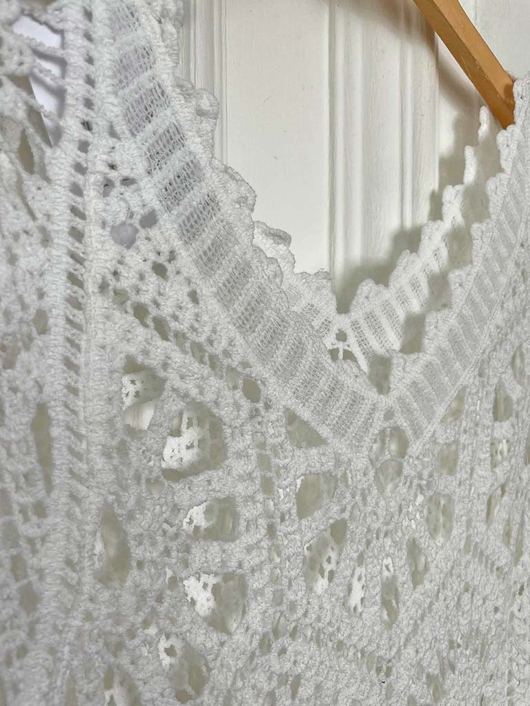 V-Neck Cotton Crochet Top - White