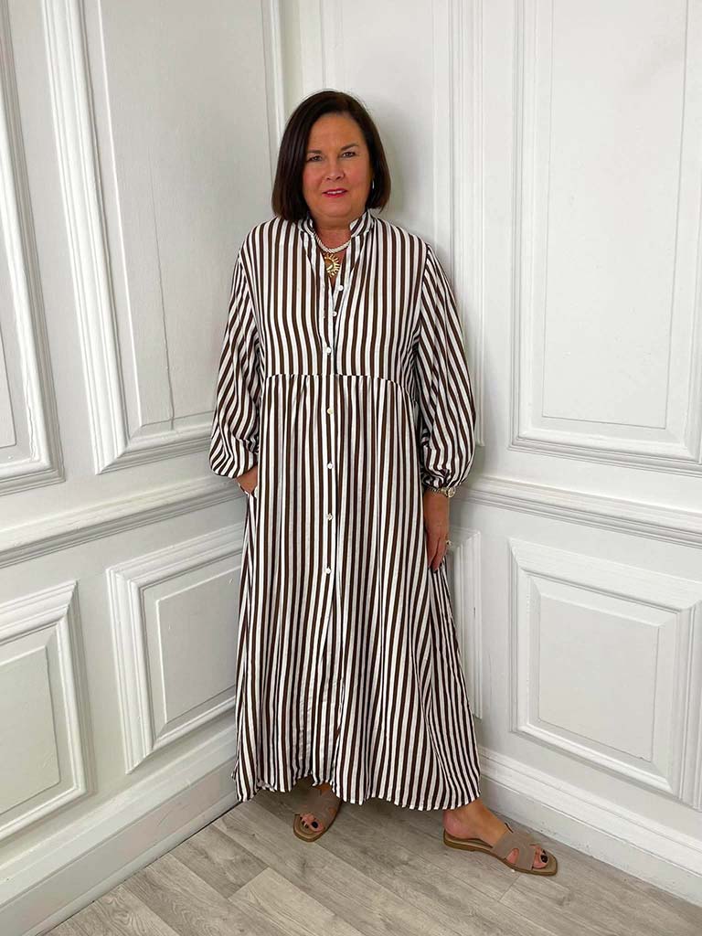 Striped Maxi Dress - Chocolate