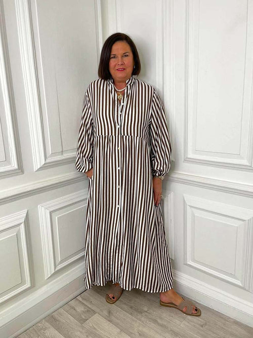 Striped Maxi Dress - Chocolate