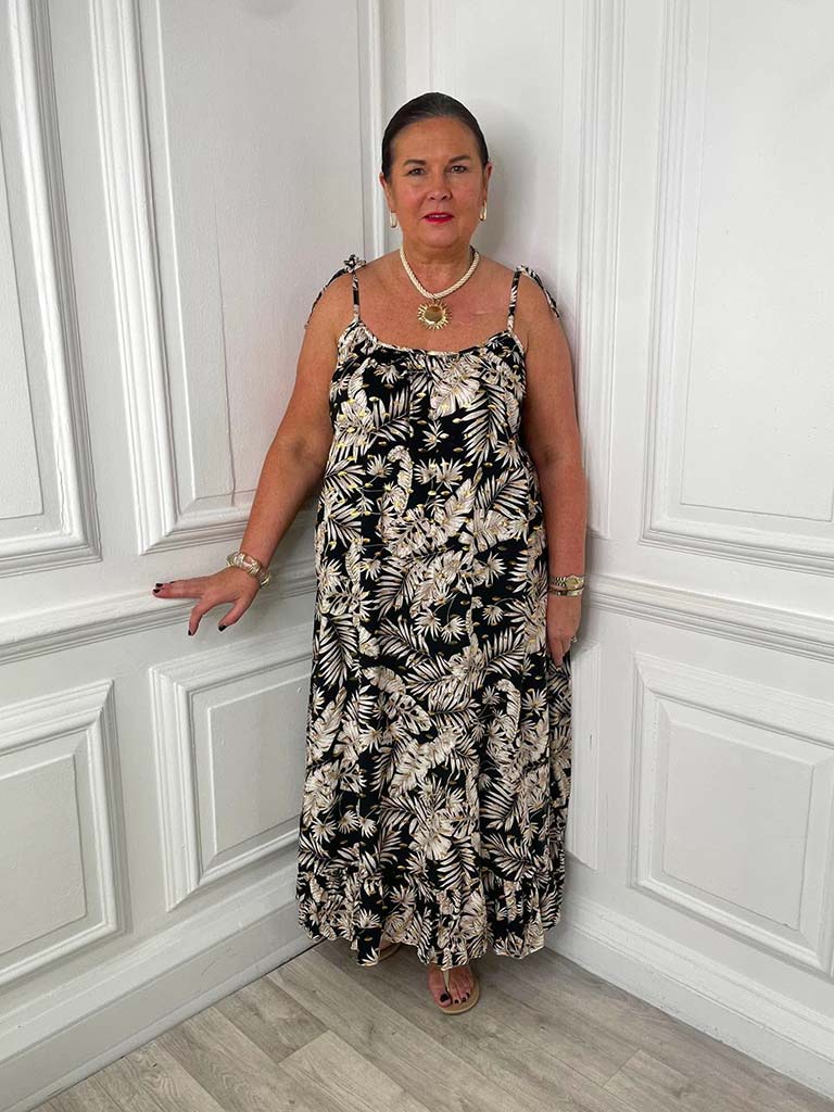 Botanic Gold Leaf Summer Dress - Black