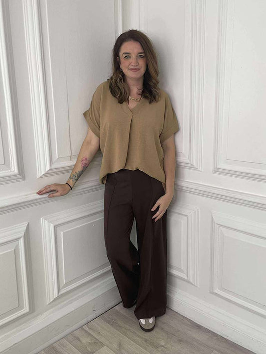 Malissa J Wide Leg Ponte Trousers - Chocolate