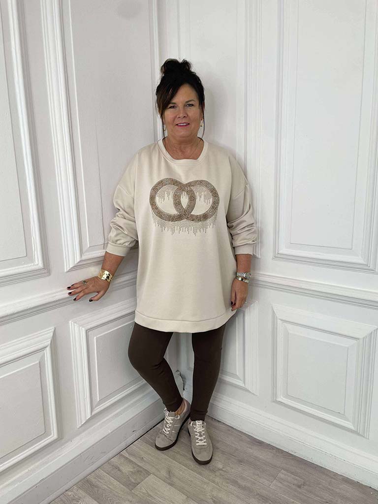 Link Embellished Sweatshirt - Stone