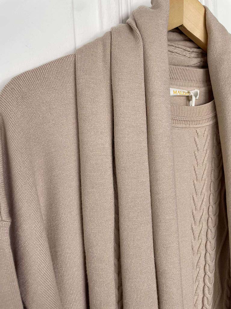 Malissa J Cable Knit Tunic & Scarf - Stone