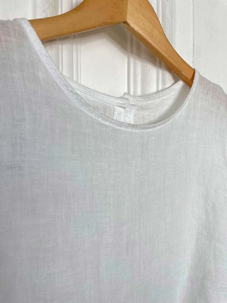 Linen Button Back Top - White