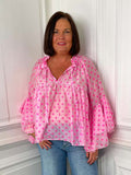 Polka Dot Ruffle Blouse - Rose & Bubblegum