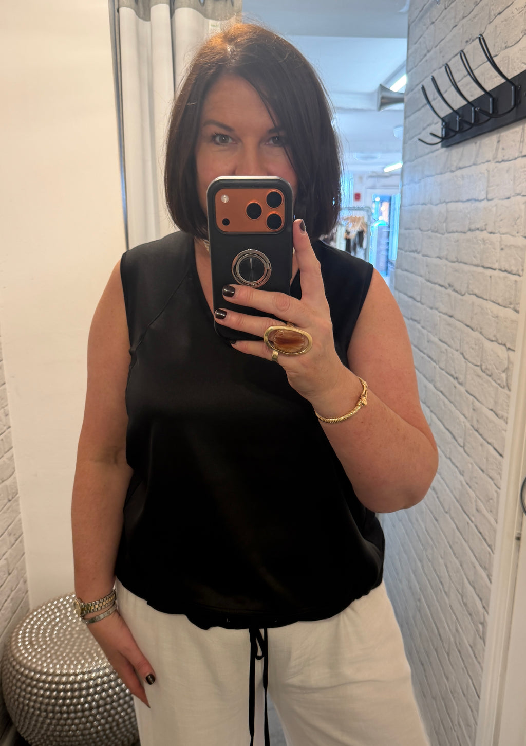 Malissa J Silk Feel Drawstring Vest - Black