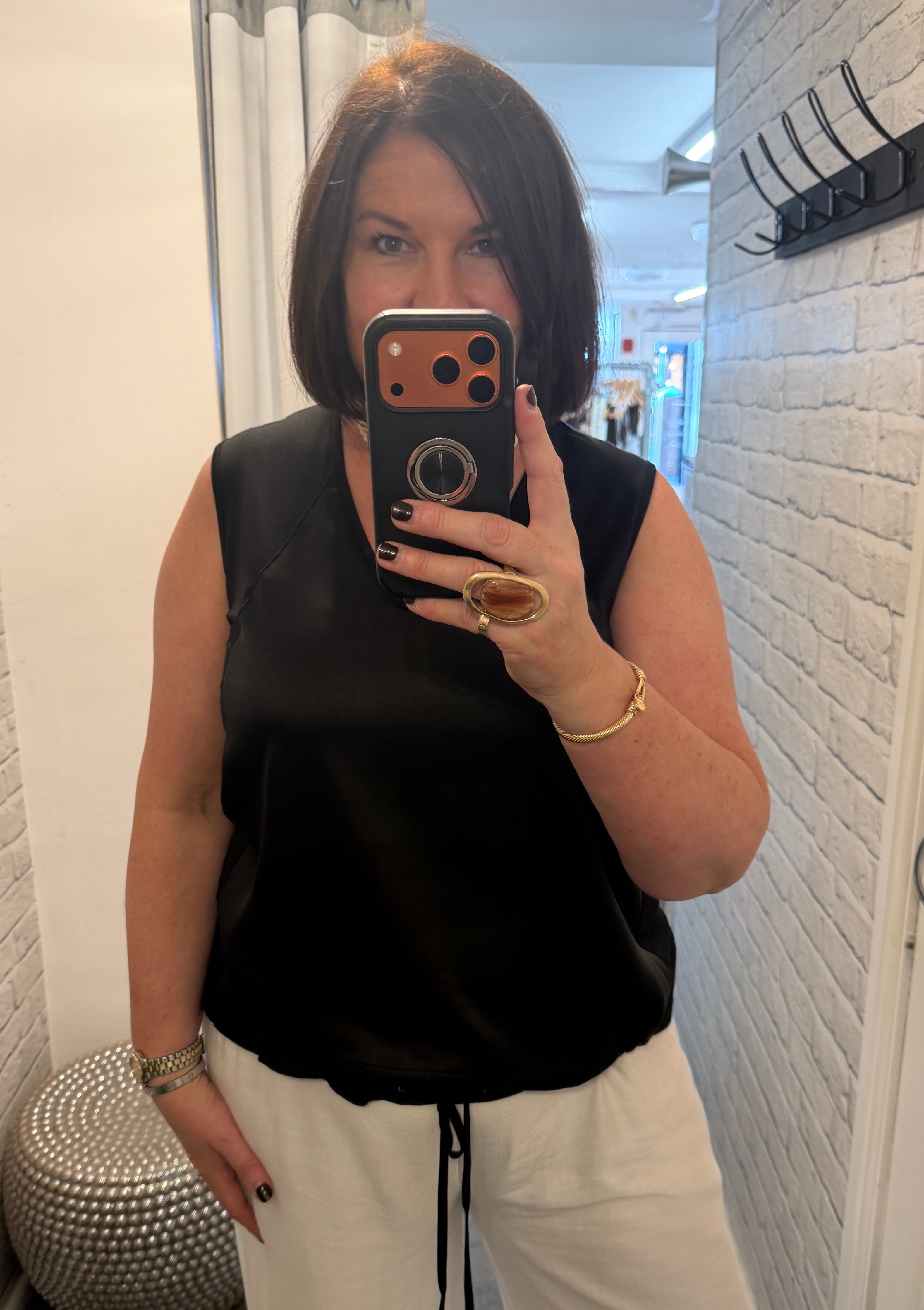 Malissa J Silk Feel Drawstring Vest - Black