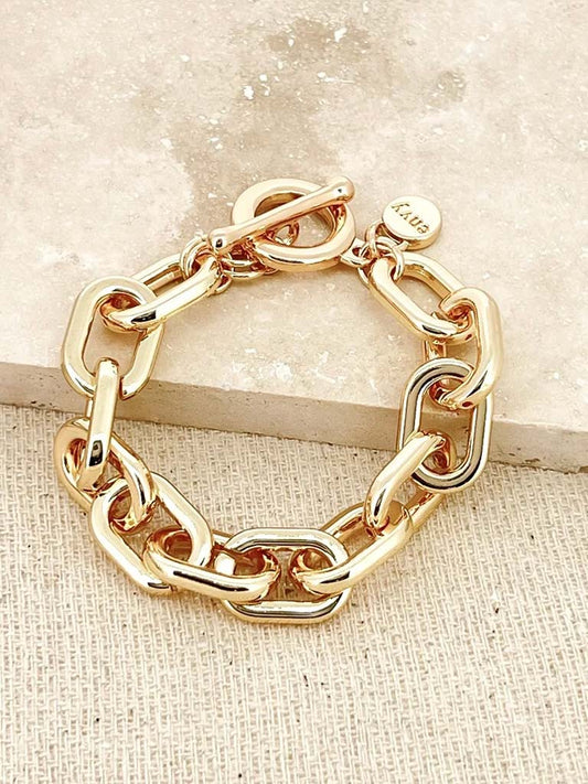 Envy Chunky Chain Link T-Bar Bracelet - Gold