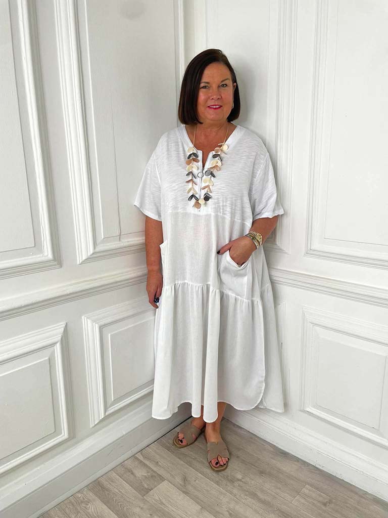 Zip Pocket Maxi Dress - White