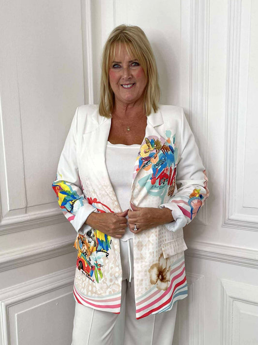 Frida Kahlo Print Blazer - White