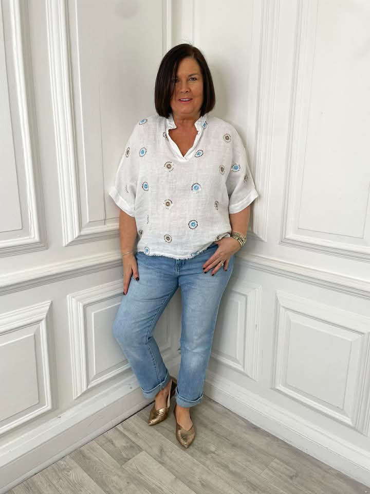 Linen Sequin Burst Top