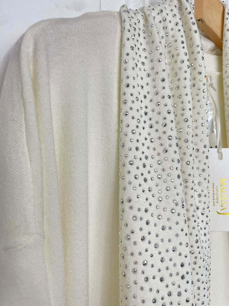 Malissa J Studded Cardigan & Scarf - Winter White