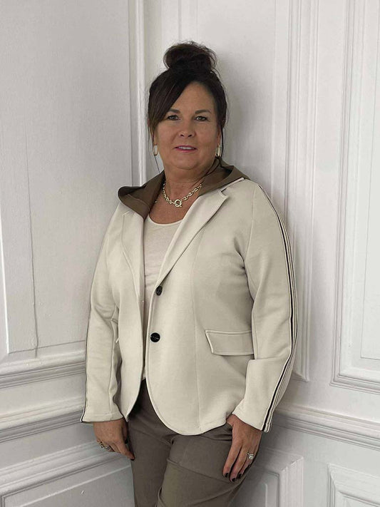 Hooded Stripe Sleeve Blazer - Stone
