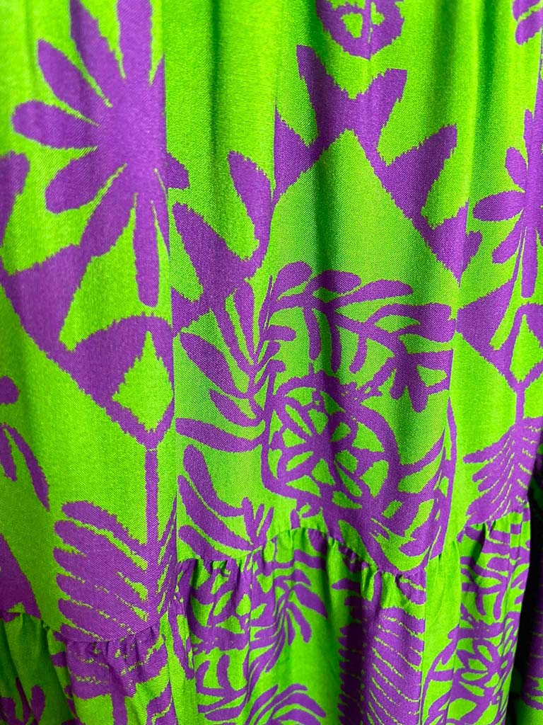 Forest Fern Bardot Dress - Green & Purple