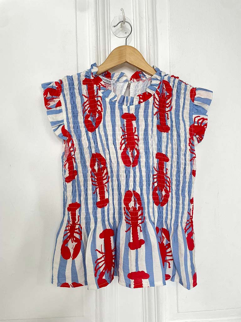 Shirred Frill Striped Lobster Top