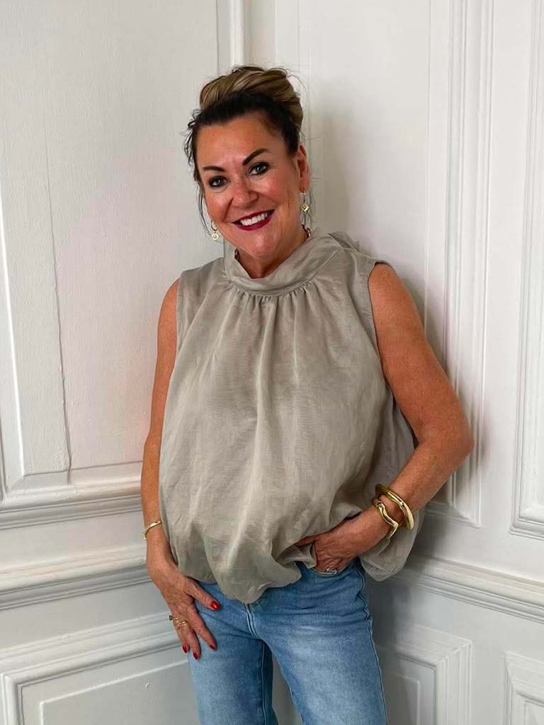 Bubble Hem Top - Stone