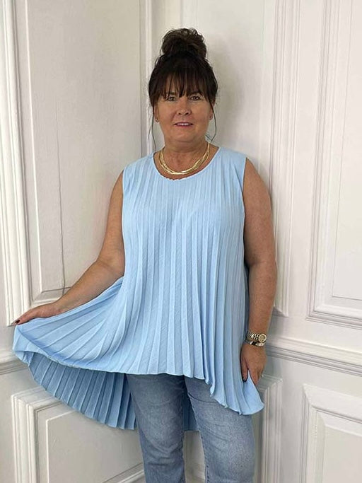 Pleat Dip Back Top - Sky