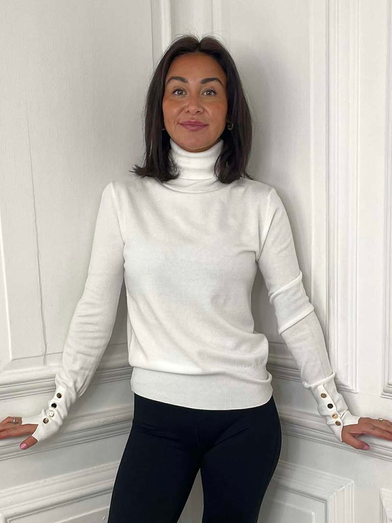 Gold Button Polo Knit - Warm White