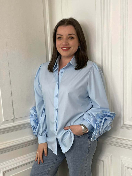 Flower Sleeve Shirt - Powder Bue