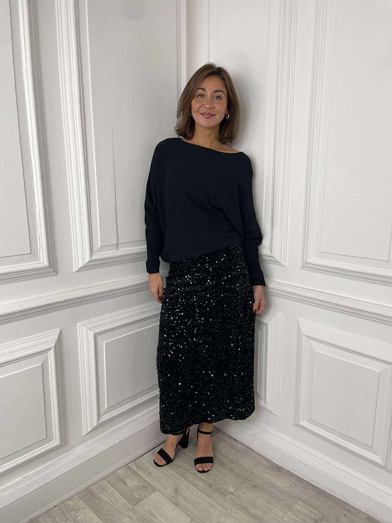 Sequin Pencil Skirt - Black